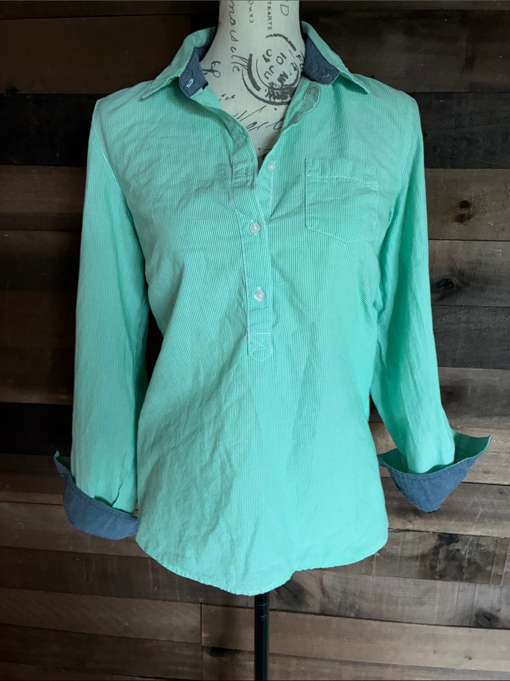 Tommy Hilfiger Mint Green Popover Button-Trim Shirt
